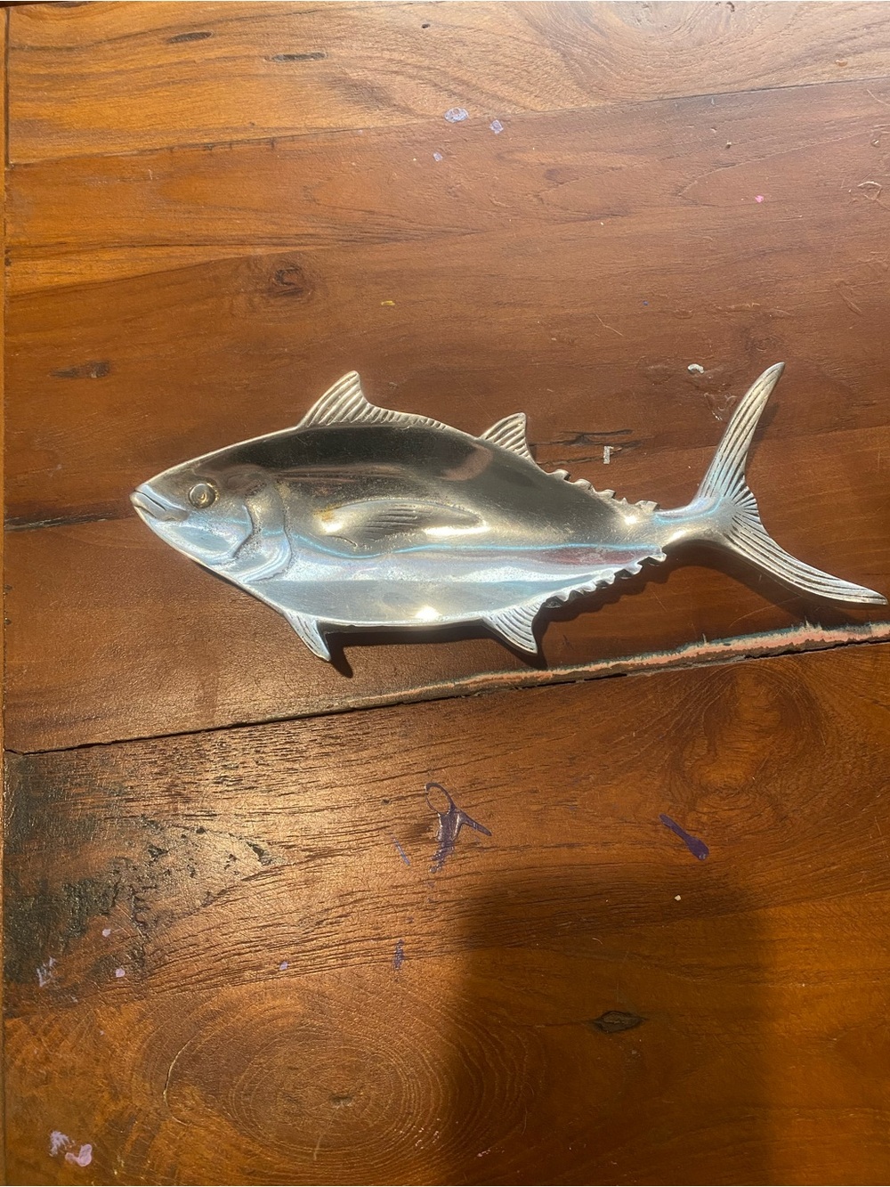 Aluminum Fish Decor Trinket Dish - Silver Tuna Accent